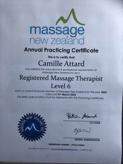 Massage New Zealand Certified Registered Therapist